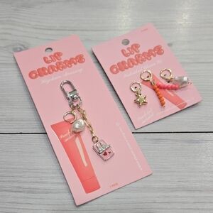 Lip Charms Keychain Set with Pink and Gold Accents